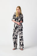 Joseph Ribkoff Black/Moonstone Abstract Print Front Tie Blouse Style 241098