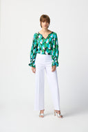 Joseph Ribkoff Black/Multi Geometric Print Georgette Top Style 241116