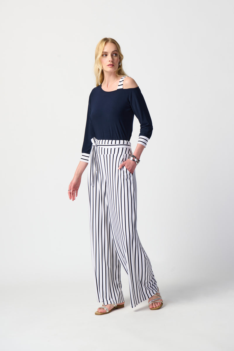 Joseph Ribkoff Vanilla/Midnight Blue Striped Wide-Leg Pants Style 2411 –  Luxetire