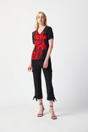 Joseph Ribkoff Black/Red Floral Print Knit Flare Top Style 241138