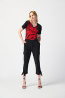 Joseph Ribkoff Black/Red Floral Print Knit Flare Top Style 241138