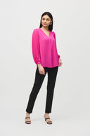Joseph Ribkoff Ultra Pink Top with Pleated Chiffon Sleeves Style 241173