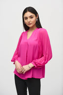 Joseph Ribkoff Top with Pleated Chiffon Sleeves Style 241173