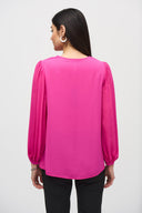 Joseph Ribkoff Ultra Pink Top with Pleated Chiffon Sleeves Style 241173