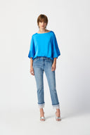 Joseph Ribkoff French Blue Boxy Top with Ruffle Sleeves Style 241182