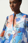 Joseph Ribkoff Vanilla/Multi Face Print Organza Swing Jacket Style 241191