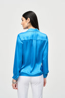 Joseph Ribkoff French Blue Puff Sleeve Satin Top Style 241214