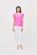 Joseph Ribkoff Ultra Pink Textured Woven Boxy Top Style 241217