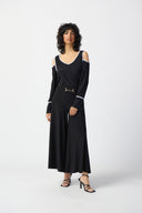 Joseph Ribkoff Black/Vanilla Cold Shoulder Straight Top Style 241257