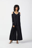 Joseph Ribkoff Black/Vanilla Cold Shoulder Straight Top Style 241257