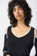 Joseph Ribkoff Black/Vanilla Cold Shoulder Straight Top Style 241257