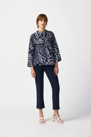 Joseph Ribkoff Midnight Blue/Vanilla Geometric Print Swing Jacket Style 241291