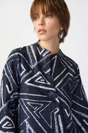 Joseph Ribkoff Midnight Blue/Vanilla Geometric Print Swing Jacket Style 241291