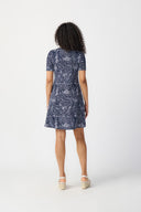 Joseph Ribkoff Midnight Blue/Vanilla Abstract Print Puff A-Line Dress Style 241293