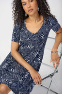 Joseph Ribkoff Midnight Blue/Vanilla Abstract Print Puff A-Line Dress Style 241293