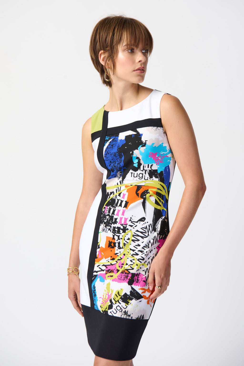 Joseph Ribkoff Vanilla/Multi Abstract Print Sheath Dress Style 241296