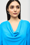 Joseph Ribkoff French Blue Cowl Neck Flared Top Style 241309