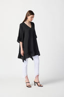 Joseph Ribkoff Black Georgette Ruffled Poncho Tunic Style 241311