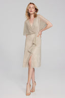 Joseph Ribkoff Champagne/Gold Pleated Fit-and-Flare Dress Style 241714 Luxetire Joseph Ribkoff Champagne/Gold Pleated Fit-and-Flare Dress Style 241714 Luxetire