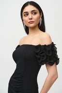 Joseph Ribkoff Black Off-the-Shoulder Sheath Dress Style 241740