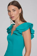 Joseph Ribkoff Ocean Blue Ruffle Sheath Dress Style 241747