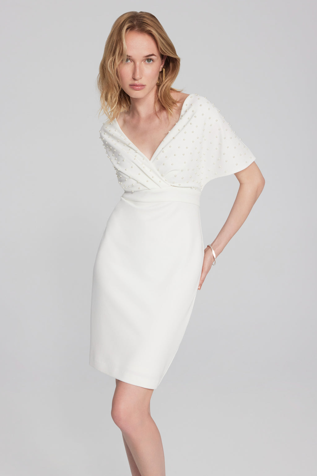 Joseph Ribkoff Vanilla Wrap Dress with Pearl Detail Style 241761