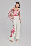 Joseph Ribkoff Vanilla/Multi Floral Print Chiffon Off-the-Shoulder Top Style 241780