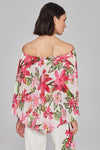 Joseph Ribkoff Vanilla/Multi Floral Print Chiffon Off-the-Shoulder Top Style 241780