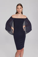 Joseph Ribkoff Midnight Blue Sheath Dress with Chiffon Cape Style 241781