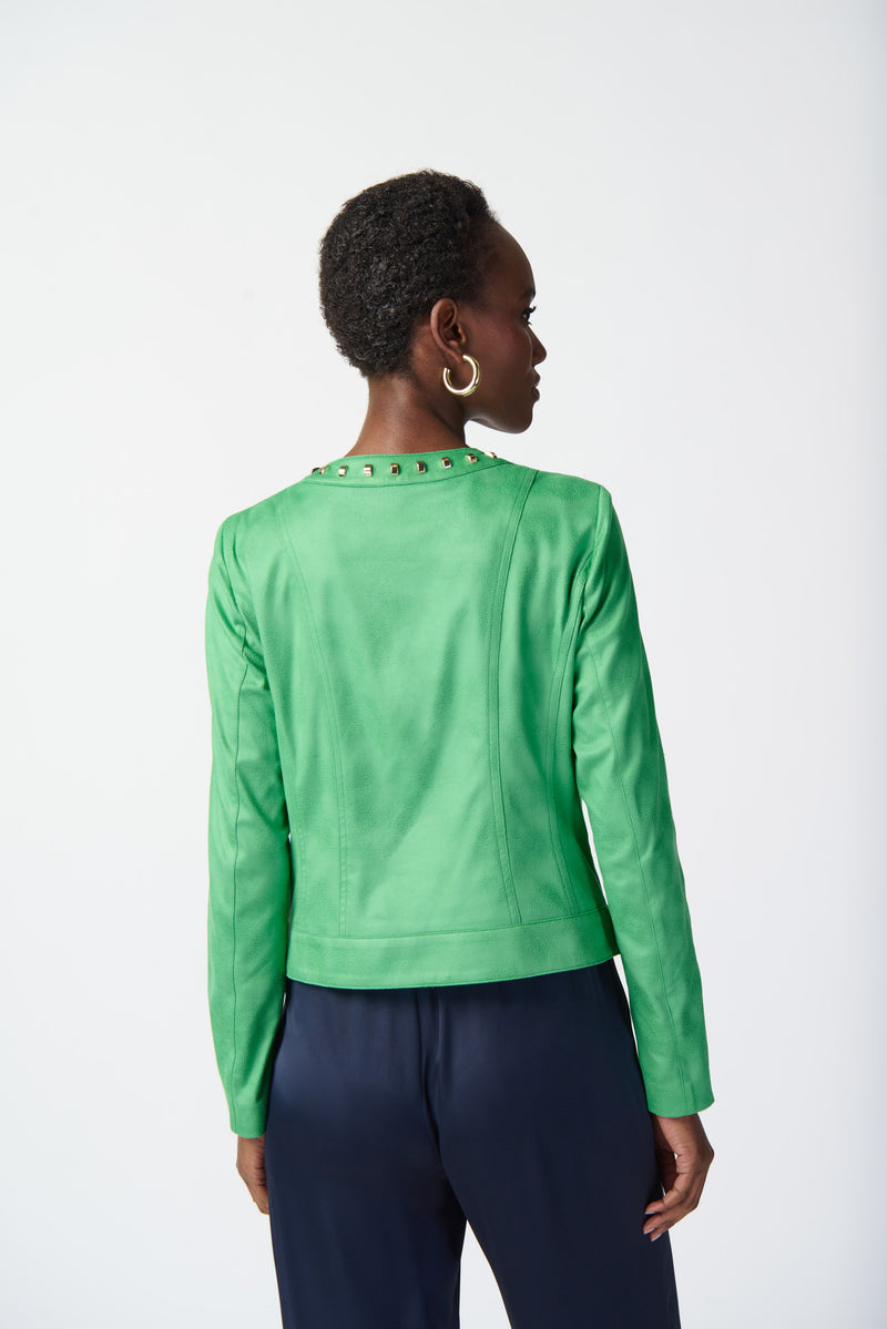 Joseph Ribkoff Island Green Foiled Faux Suede Jacket Style 241909