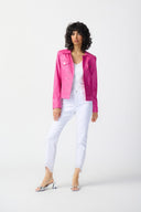 Joseph Ribkoff Bright Pink Foiled Suede Jacket With Metal Trims Style 241911