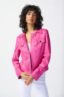 Joseph Ribkoff Bright Pink Foiled Suede Jacket With Metal Trims Style 241911