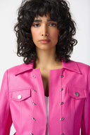 Joseph Ribkoff Bright Pink Foiled Suede Jacket With Metal Trims Style 241911
