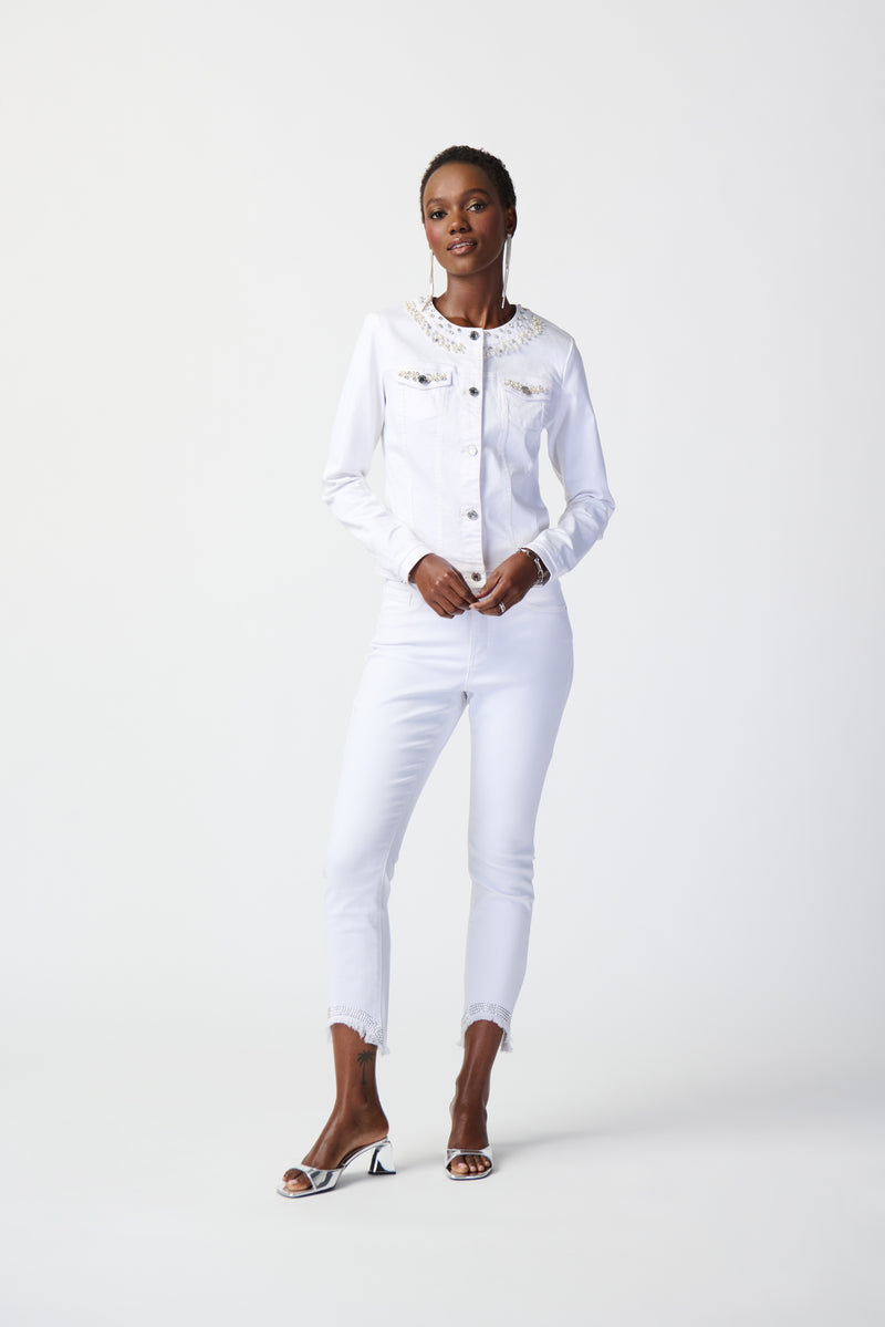 Joseph Ribkoff White Denim Jacket with Embellished Pockets Style 241912