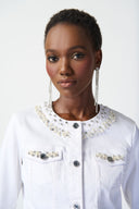 Joseph Ribkoff Vanilla Denim Jacket with Embellished Pockets Style 241912