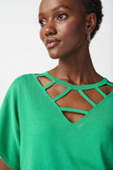 Joseph Ribkoff Island Green Sweater With Cutout Neckline Style 241915