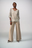 Joseph Ribkoff Champagne Open Stitch Sweater with Sequins Style 241922