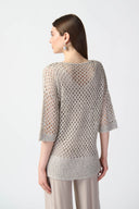 Joseph Ribkoff Champagne Open Stitch Sweater with Sequins Style 241922