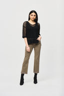 Joseph Ribkoff Black Open Stitch Sweater with Sequins Style 241922
