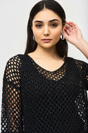 Joseph Ribkoff Black Open Stitch Sweater with Sequins Style 241922