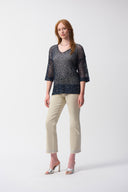 Joseph Ribkoff Midnight Blue Stitch Sweater with Sequins Style 241922