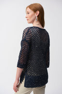 Joseph Ribkoff Midnight Blue Stitch Sweater with Sequins Style 241922