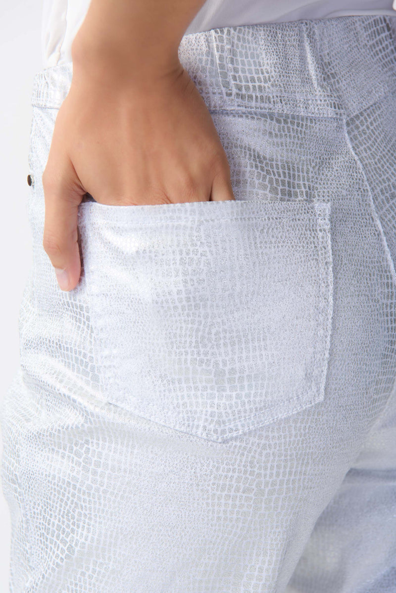Joseph Ribkoff White/Silver Metallic Animal Print Pull-On Jeans Style 241932