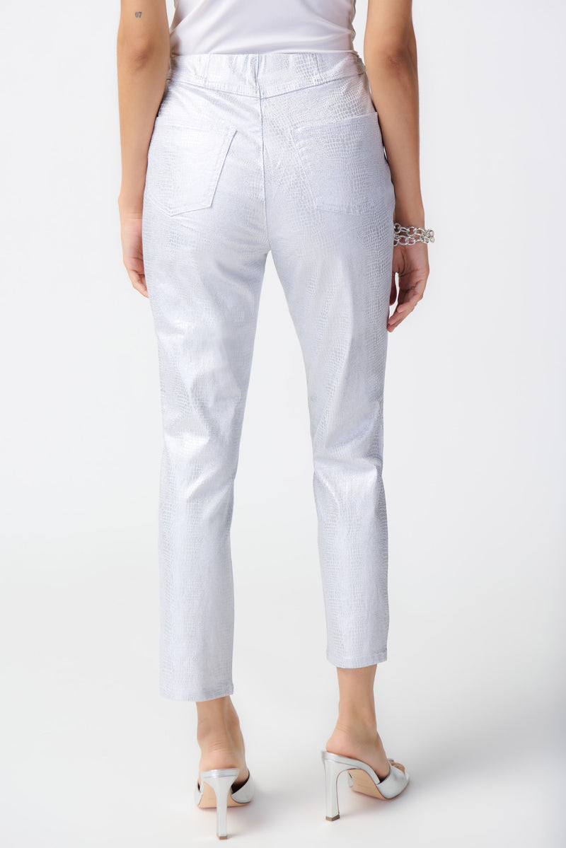 Joseph Ribkoff White/Silver Metallic Animal Print Pull-On Jeans Style 241932