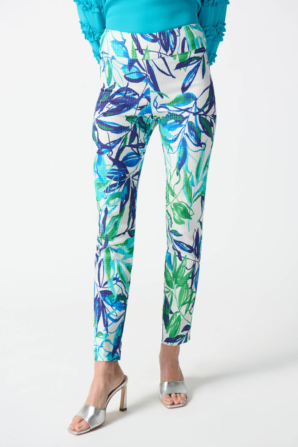 Joseph Ribkoff Vanilla/Multi Tropical Print Slim Fit Pants Style 242000