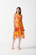 Joseph Ribkoff Pink/Multi Tropical Print Fit and Flare Dress Style 242015
