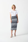 Joseph Ribkoff Midnight Blue/Off-White Midi Skirt Style 242050