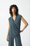 Joseph Ribkoff Black/Multi Geometric Print Wrap Top Style 242064