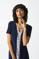 Joseph Ribkoff Midnight Blue/Vanilla Stripe Combo Shift Dress Style 242068