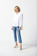 Joseph Ribkoff White Jacquard Organza Blouse Style 242091